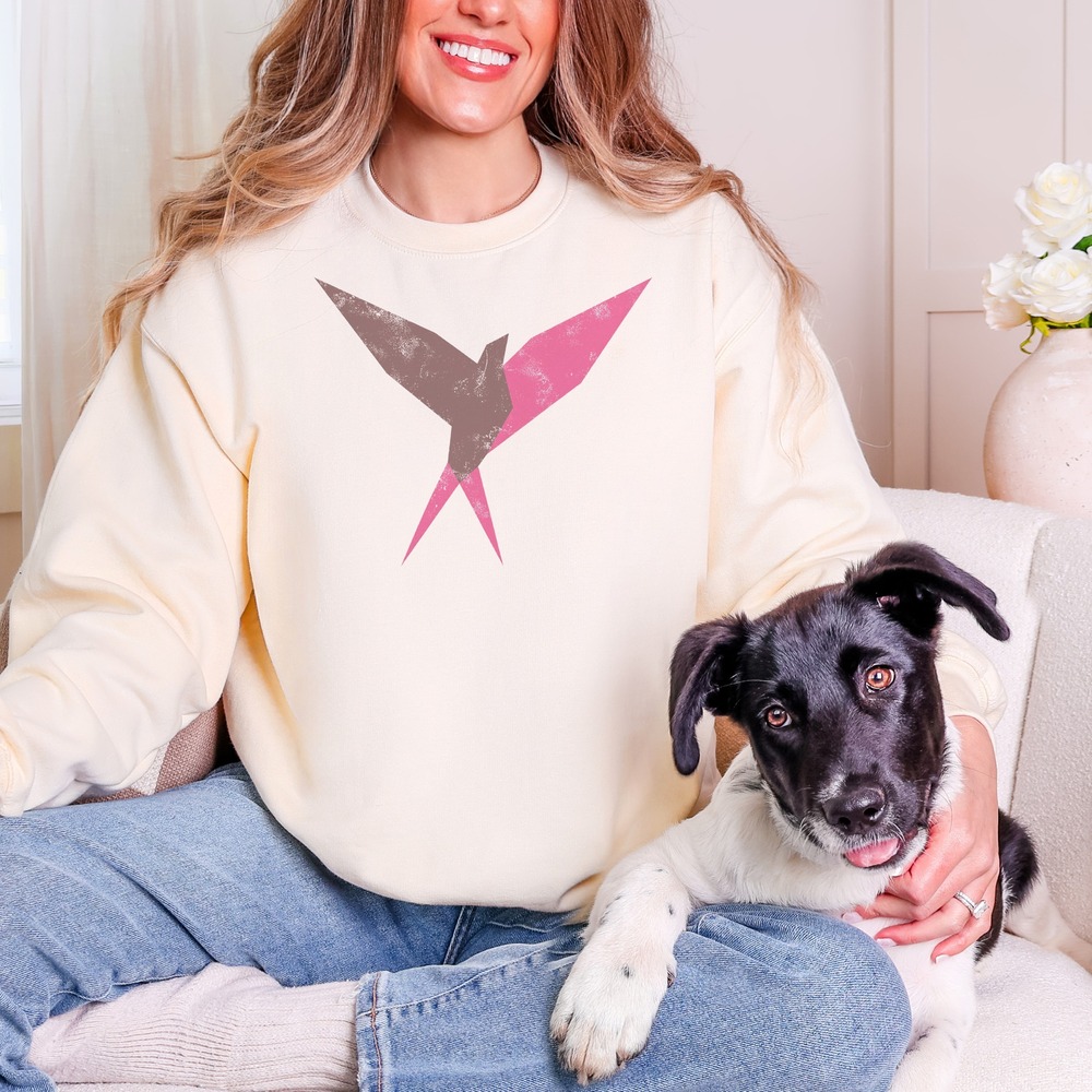 Geometric Swallow in Flight Two-Tone Faceted Sweatshirt